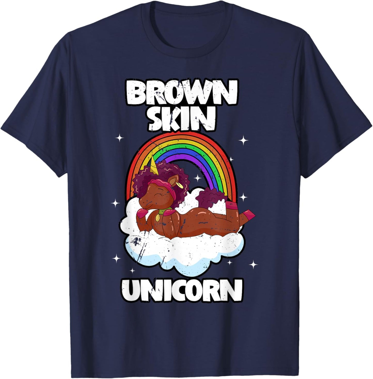 Brown Skin Unicorn Black Woman Afro Hair African Americans T-Shirt - T-Shirt | Navy