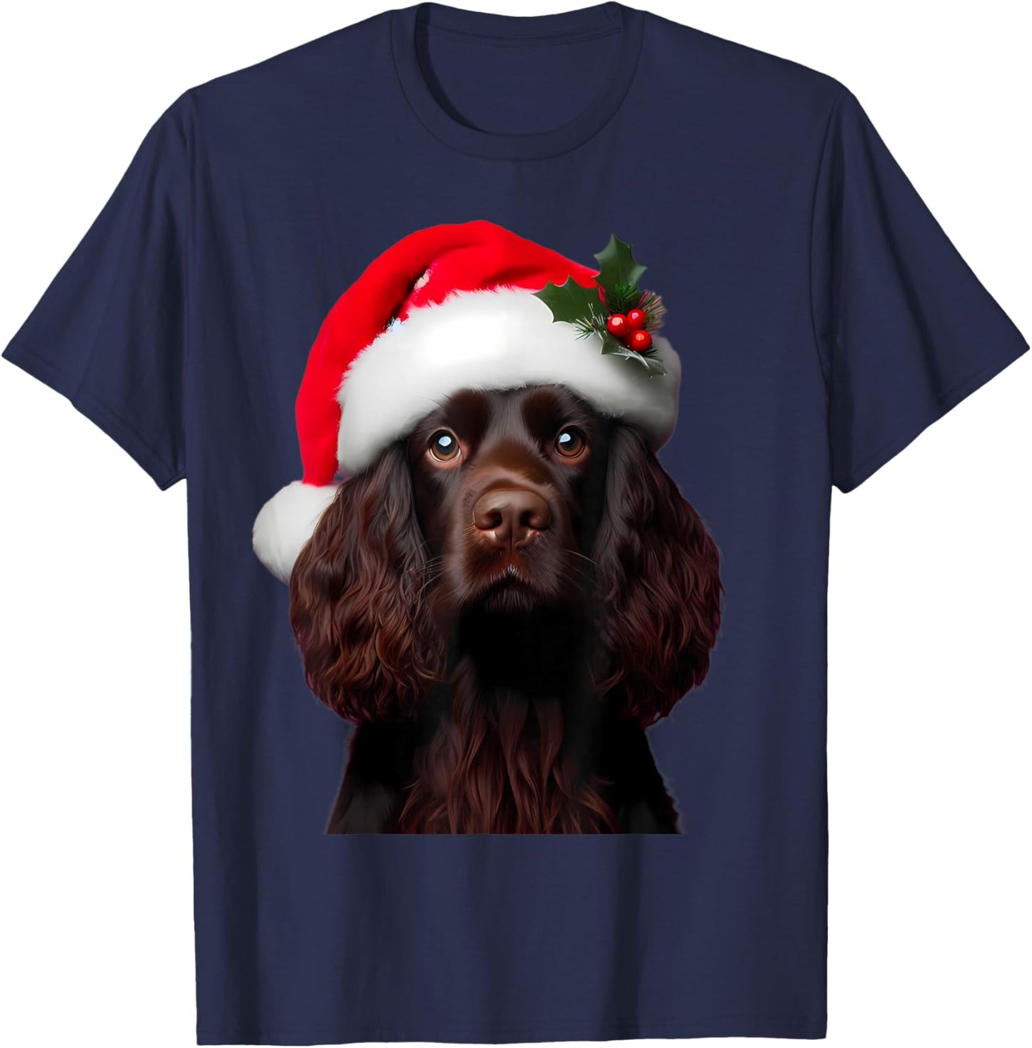 Boykin Spaniel With Santa Hat Christmas Dog Owner Lover Mom T-Shirt - T-Shirt | Navy