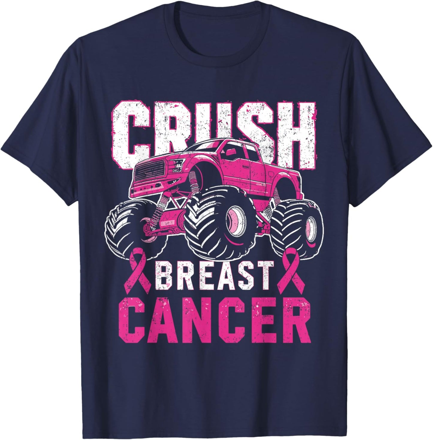 Monster Truck Pink Breast Cancer Awareness Kids Toddler Boys T-Shirt - T-Shirt | Navy