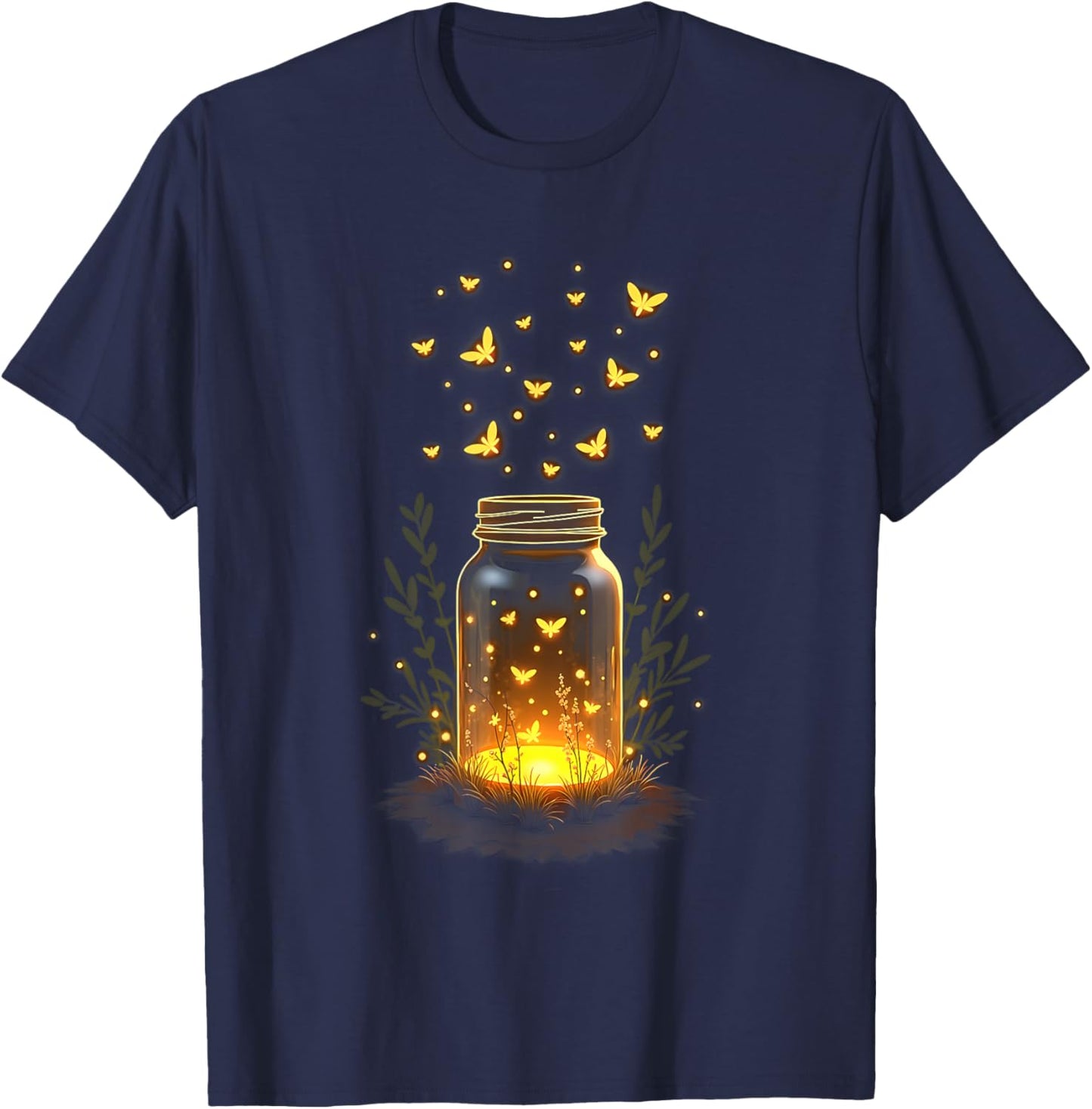 Fireflies In A Jar Nature Lover Glowing Insects Summer Night T-Shirt - T-Shirt | Navy