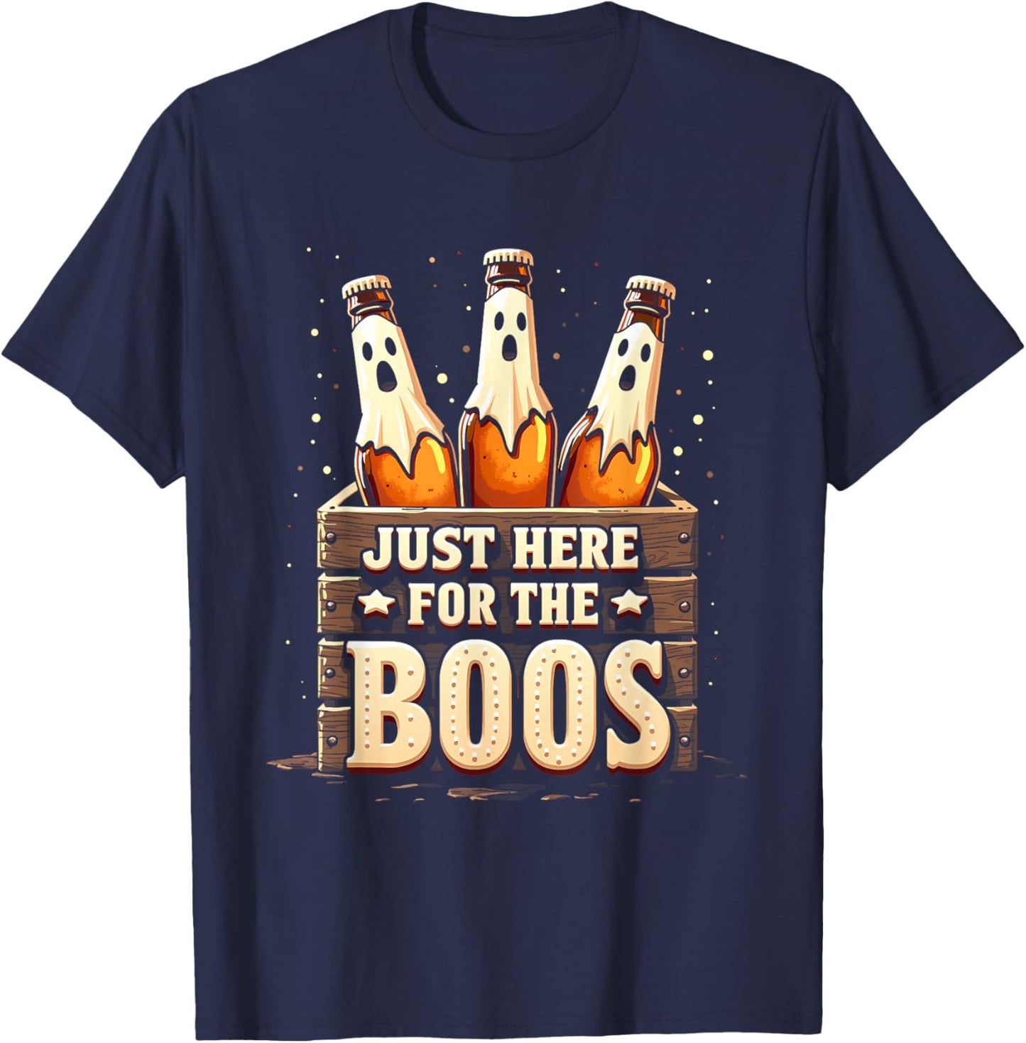 Here for the Boos Halloween 6 Pack Booze Ghost Beer Bottles T-Shirt - T-Shirt | Navy