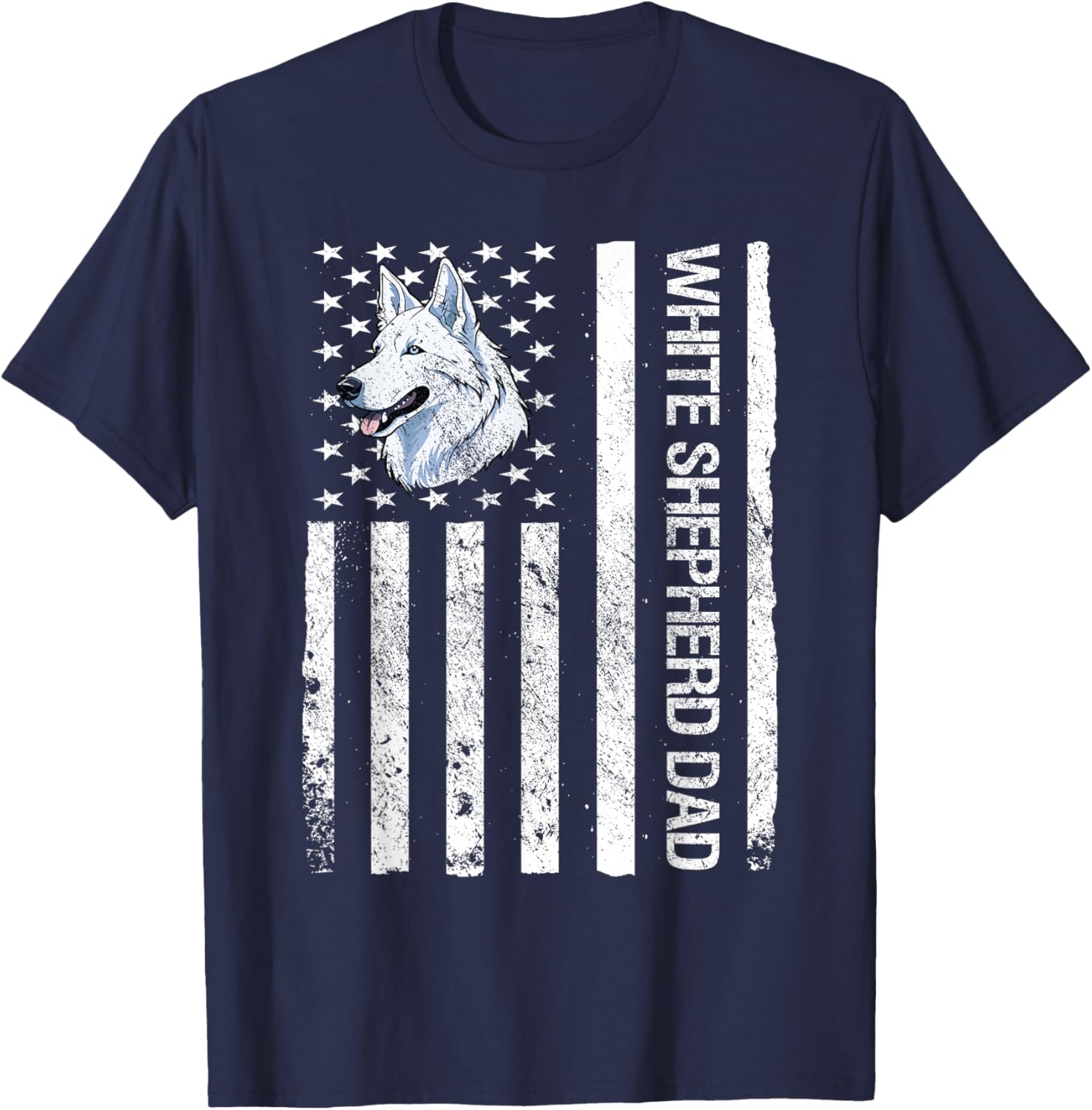 White Shepherd Dad USA Flag White German Shepherd T-Shirt - T-Shirt | Navy