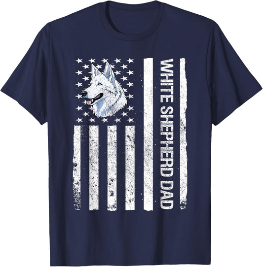 White Shepherd Dad USA Flag White German Shepherd T-Shirt - T-Shirt | Navy