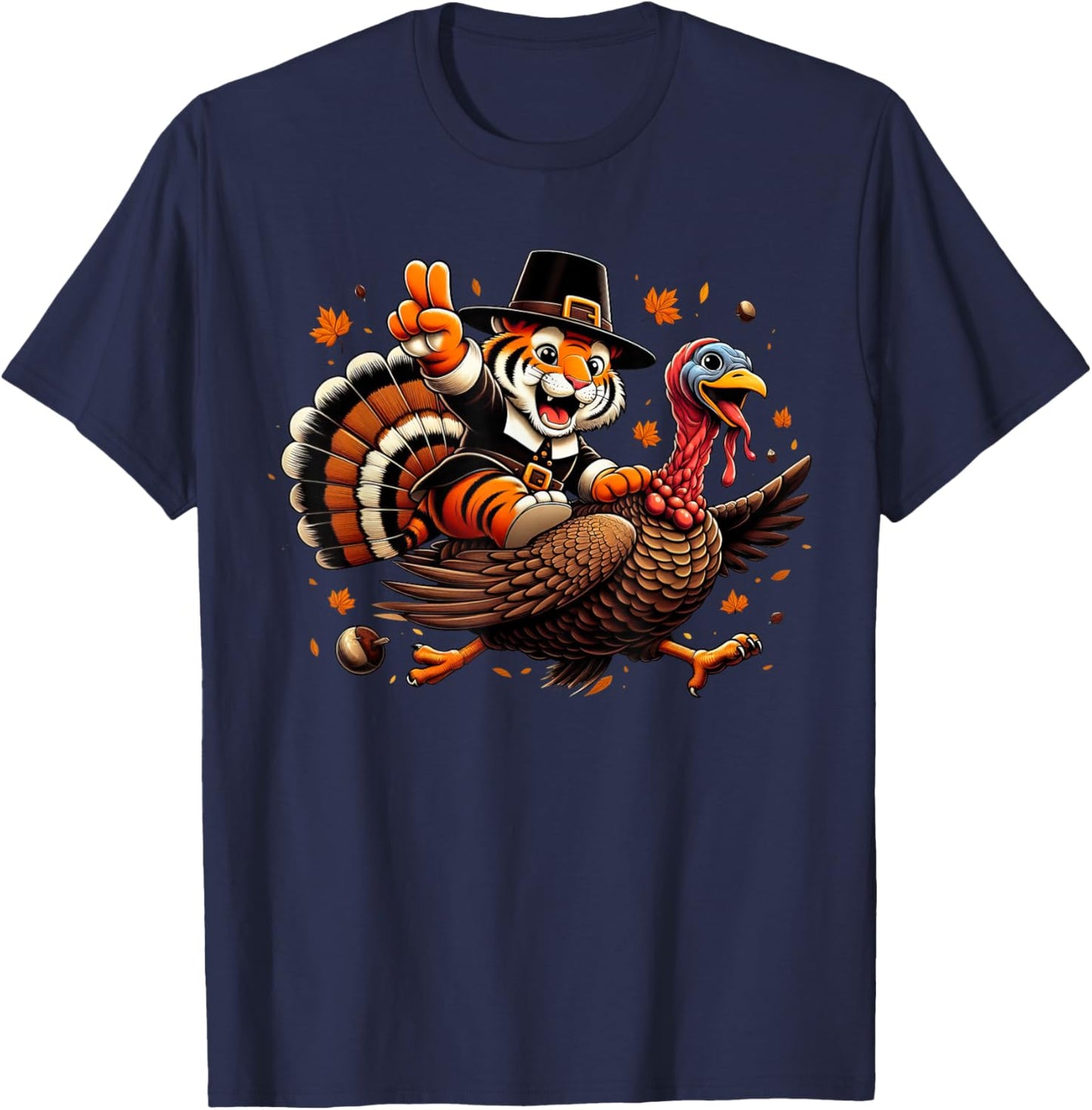 Funny Tiger Turkey Autumn Thanksgiving Kids T-Shirt - T-Shirt | Navy
