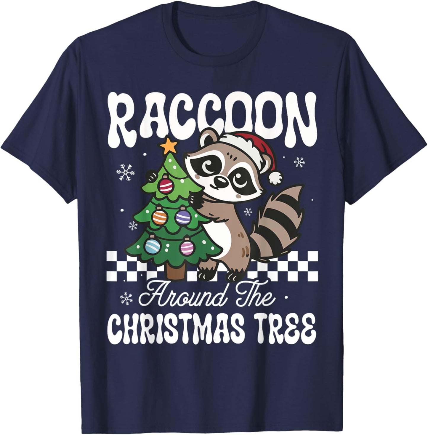Funny Raccoon Around The Christmas Tree Raccoon Lover T-Shirt - T-Shirt | Navy