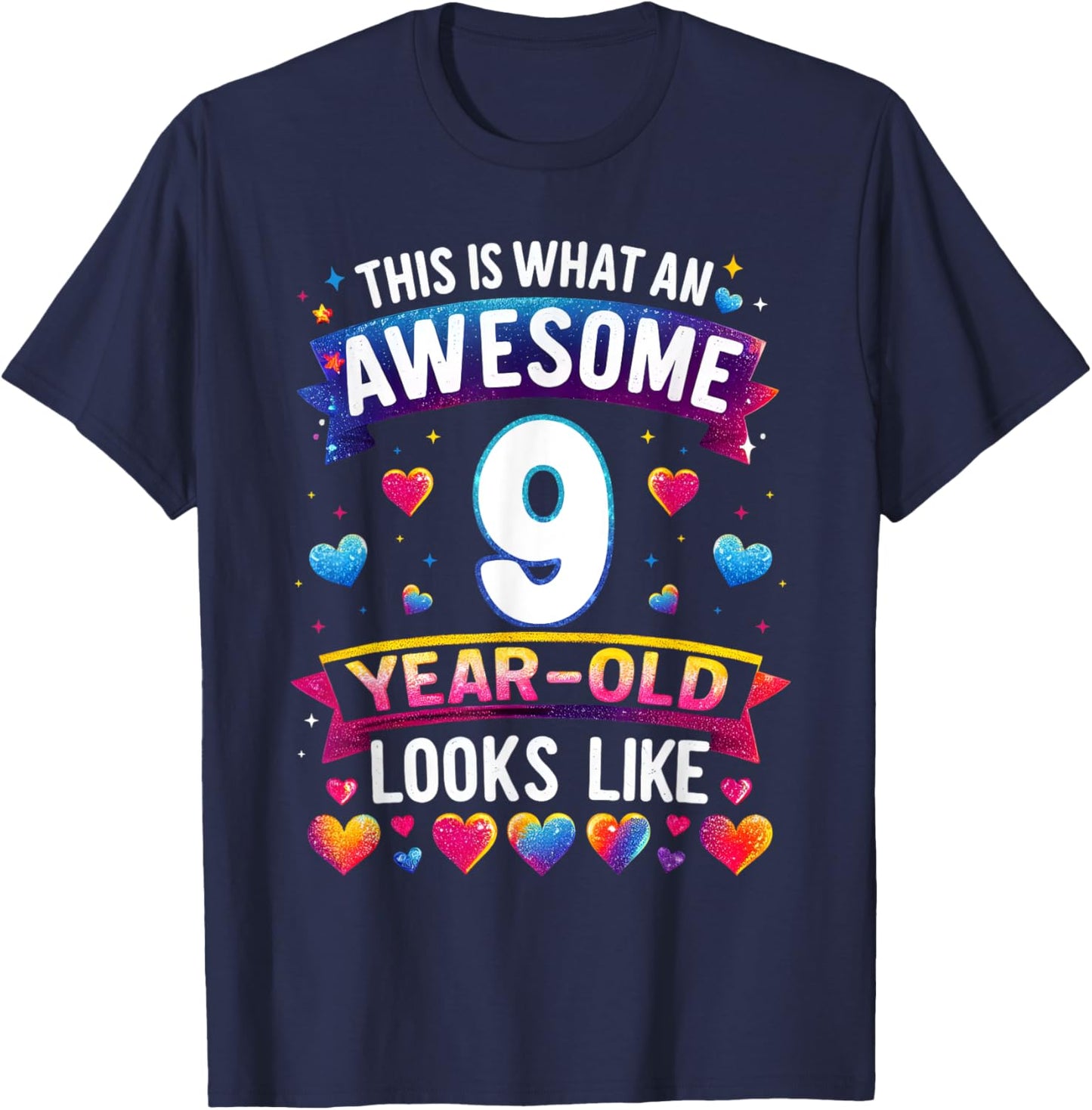 This Is What An Awesome 9 Year Old Looks Like 9th Birthday T-Shirt - T-Shirt | Navy