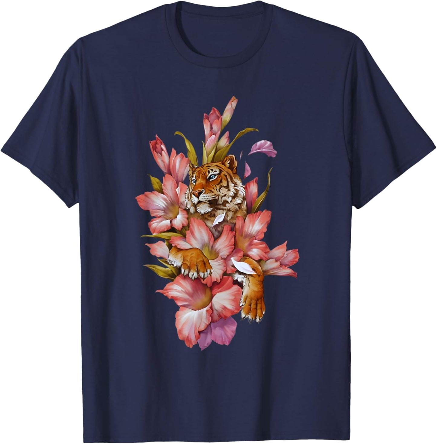 Japanese Flowers Japanese Tiger Asian Retro 80’s Style T-Shirt - T-Shirt | Navy