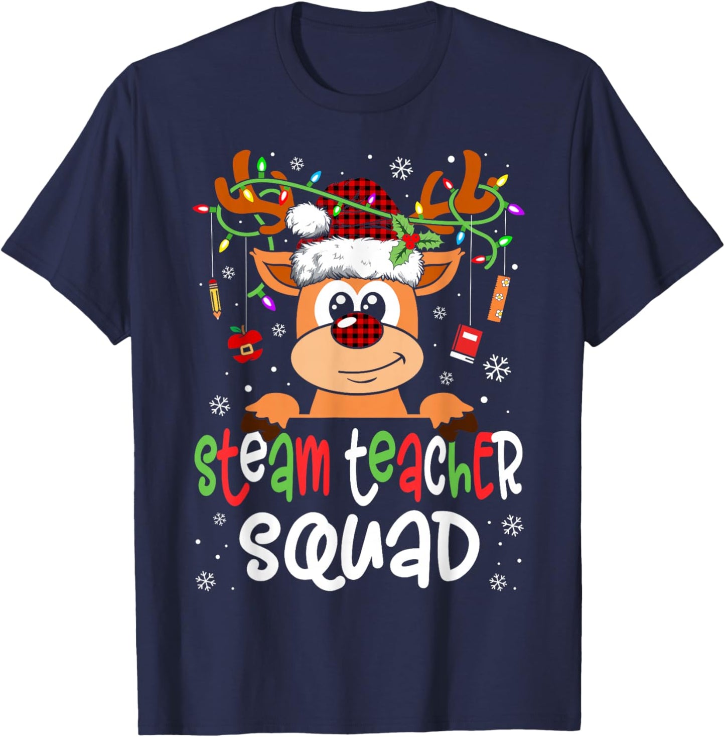 Steam Teacher Squad Reindeer Christmas Teacher T-Shirt - T-Shirt | Navy
