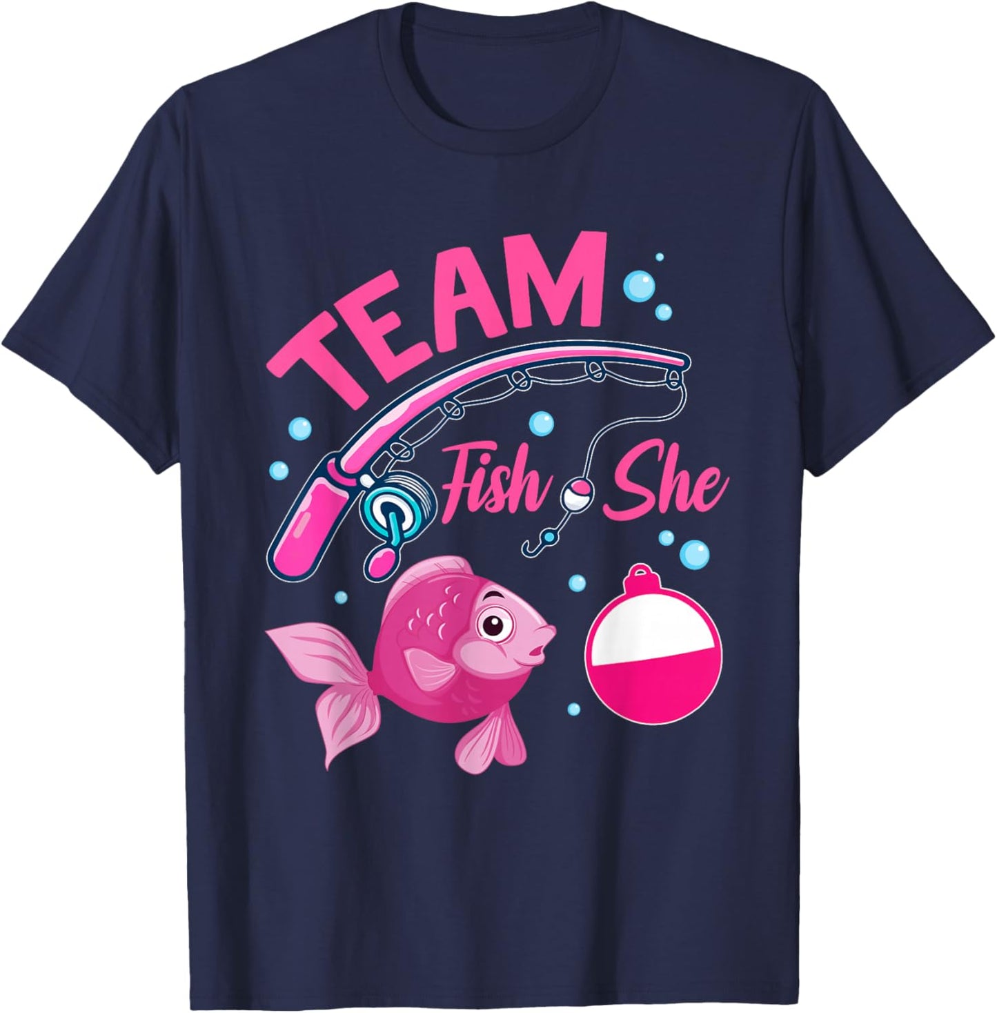 Team Fish She Fishing Gender Reveal Party Announcement T-Shirt - T-Shirt | Navy