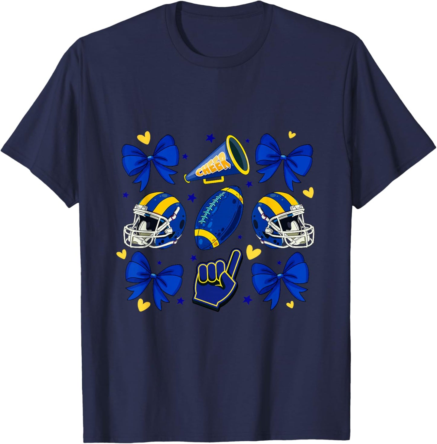 Football Cheer Mom Sister Coquette Bow Game Day Yellow Women T-Shirt - T-Shirt | Navy