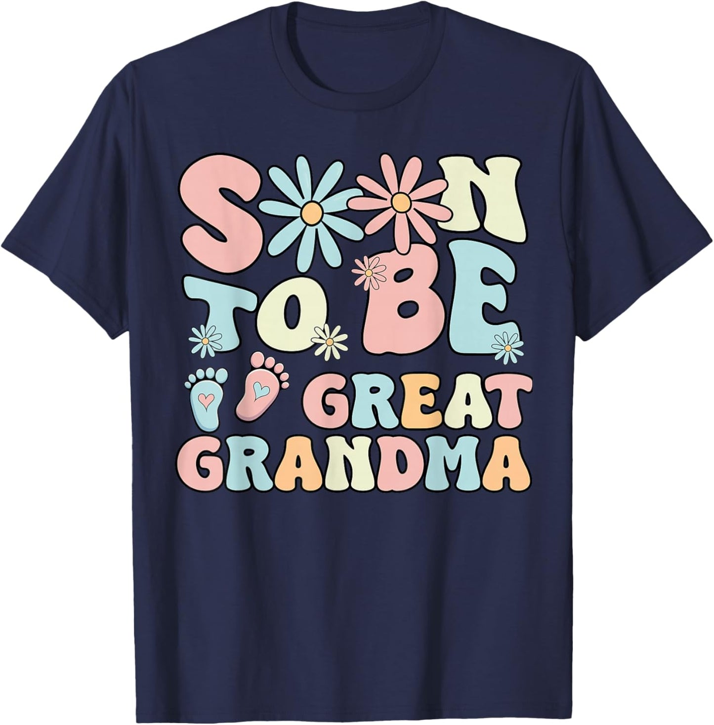 Soon To Be Great Grandma Groovy Retro First Time Grandma T-Shirt - T-Shirt | Navy