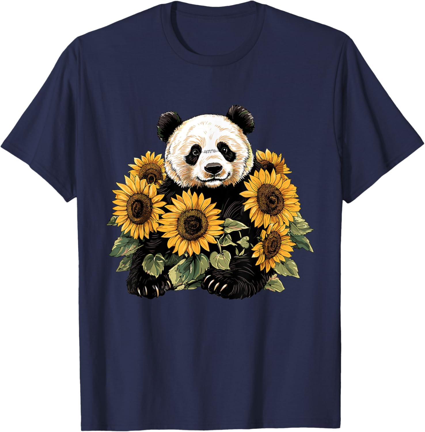 Panda bear with sunflowers, Panda Bear T-Shirt - T-Shirt | Navy