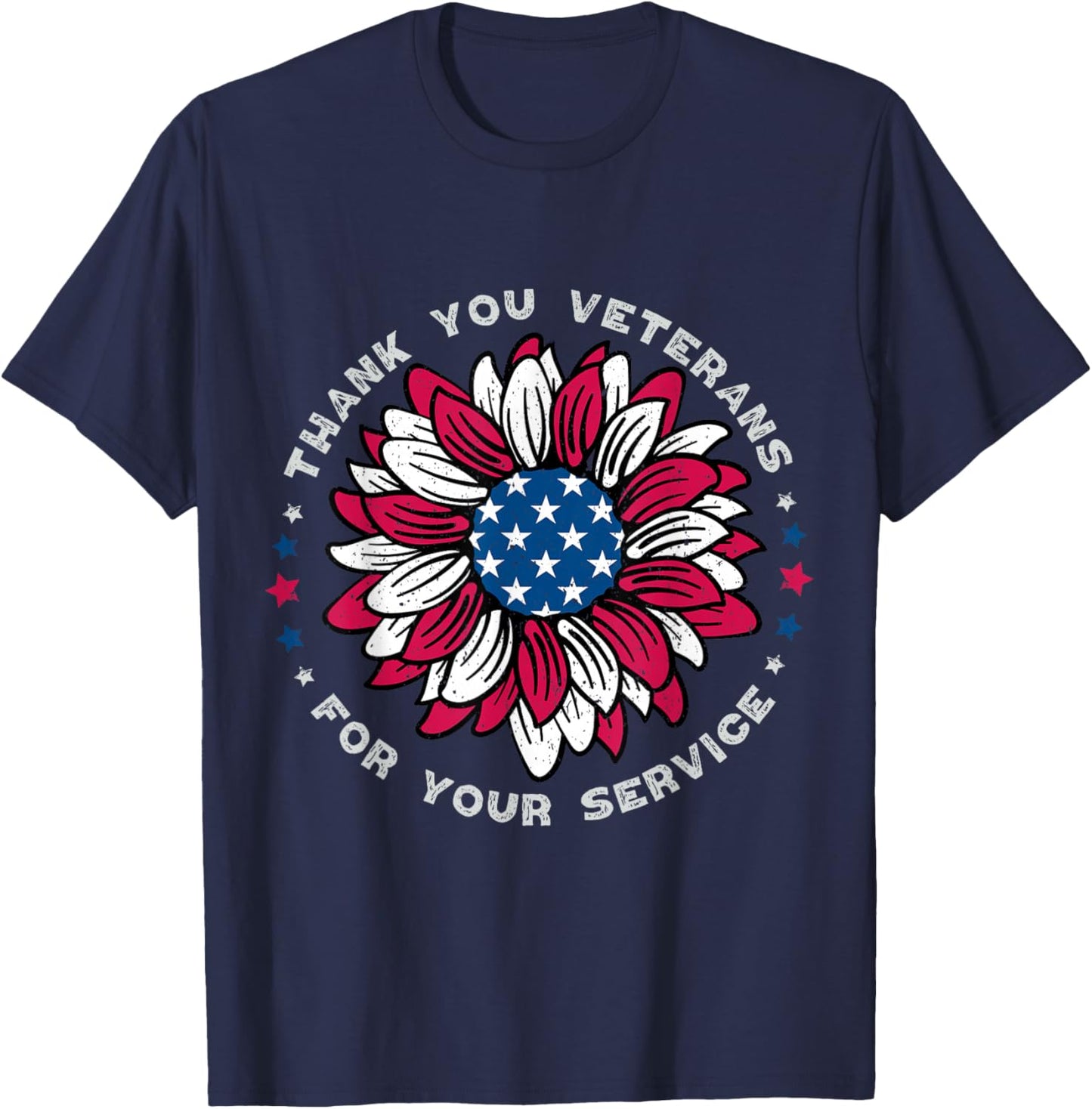 Thank You Veterans Sunflower, Military Veterans Day Tribute T-Shirt - T-Shirt | Navy