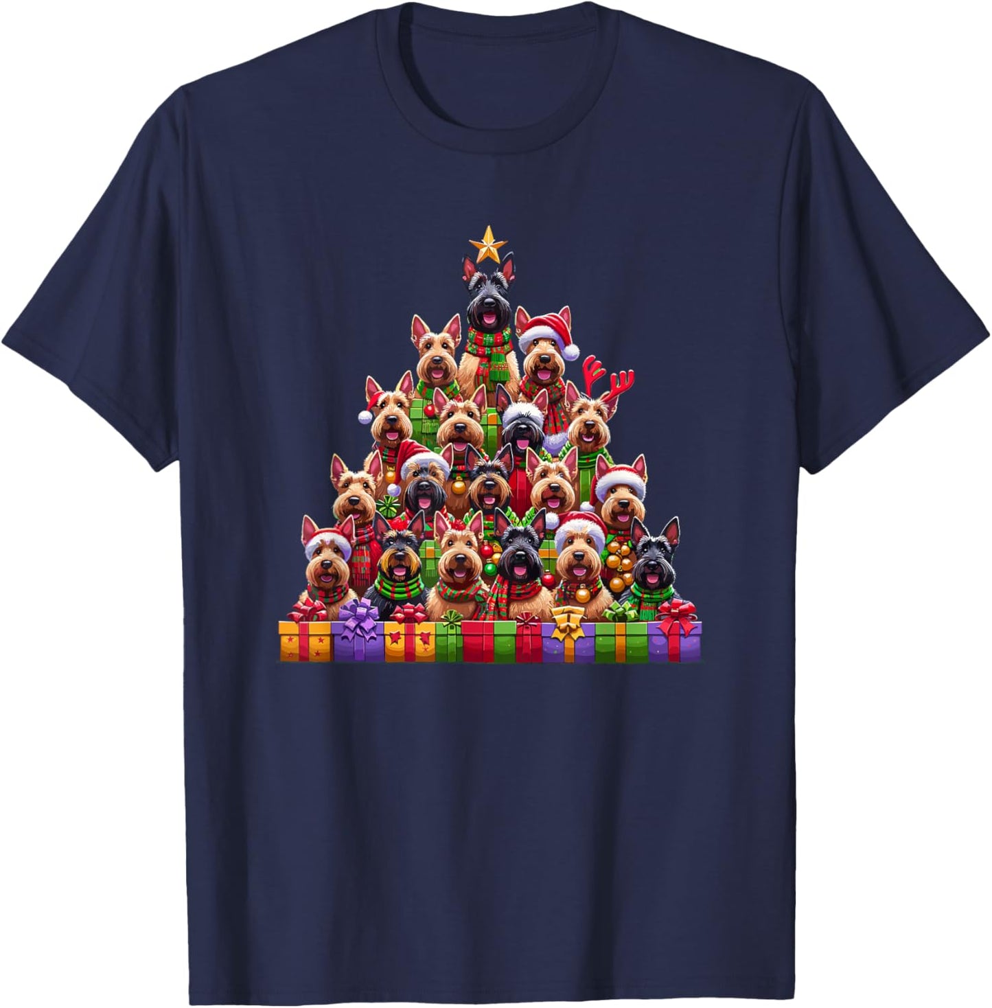 Christmas Tree Scottish Terrier Scottie Terriers T-Shirt - T-Shirt | Navy