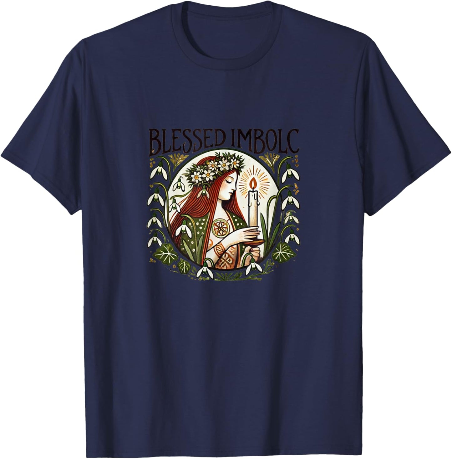Blessed Imbolc Goddess Illustration Brigid Goddesses T-Shirt - T-Shirt | Navy
