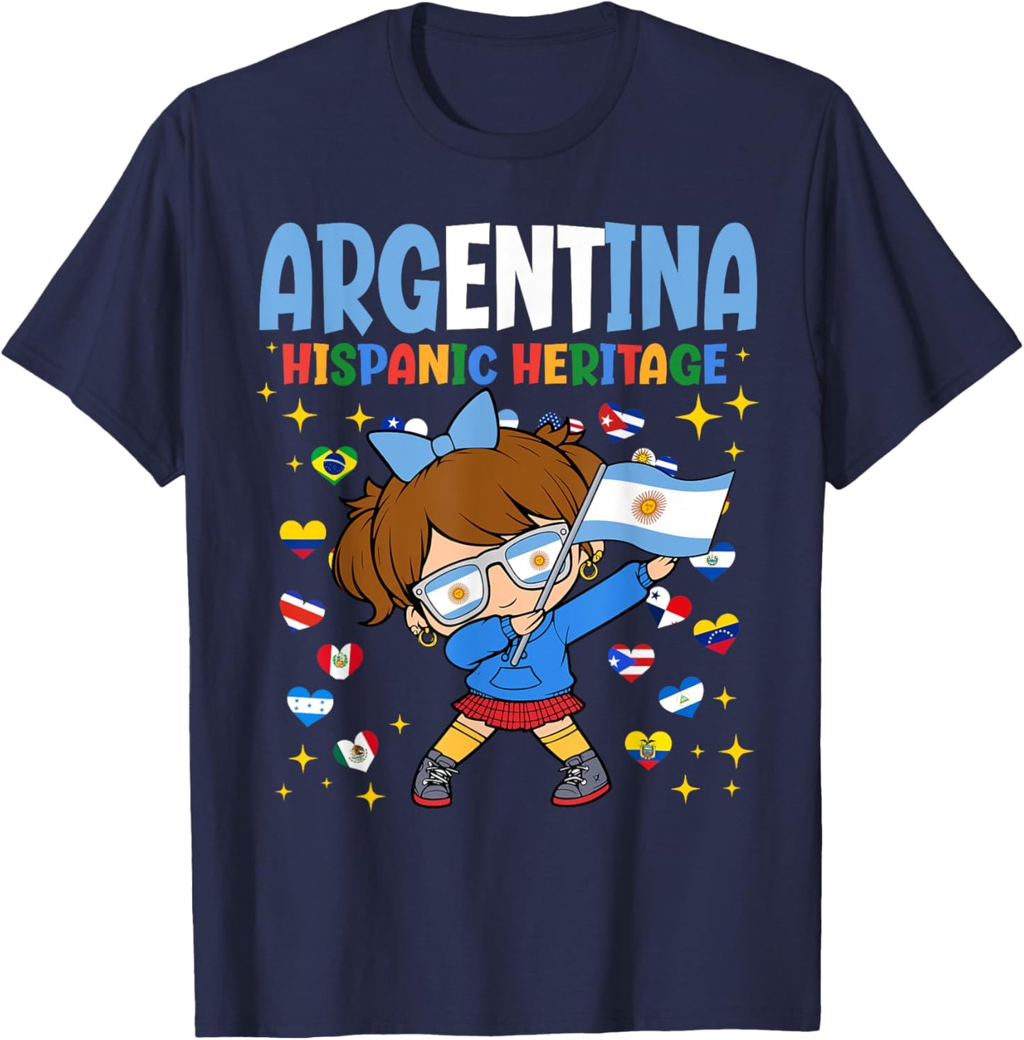 Hispanic Heritage Month Argentina Flag Argentinian Girl Kids T-Shirt - T-Shirt | Navy