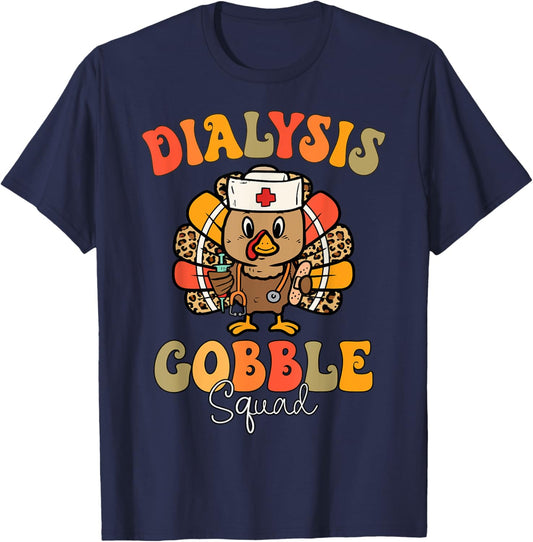 Dialysis Nurse Gobble Squad Thanksgiving Hemodialysis T-Shirt - T-Shirt | Navy