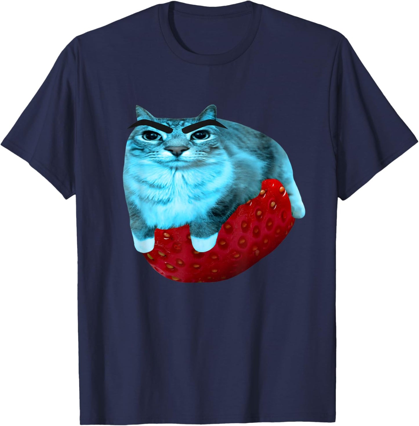 Strawberry Watermelon Cat Silly Cat Meme T-Shirt - T-Shirt | Navy