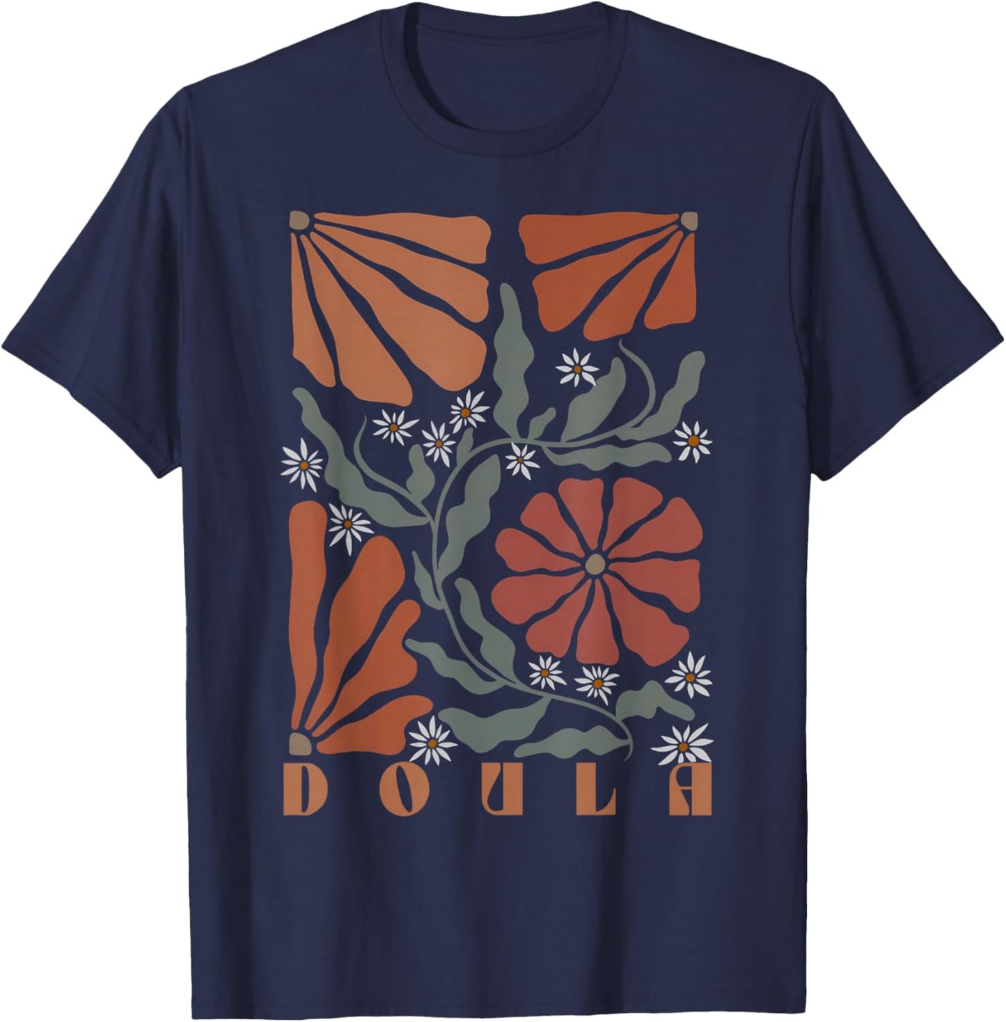Boho Floral Doula OB Nurse Coach Lactation Consultant T-Shirt - T-Shirt | Navy