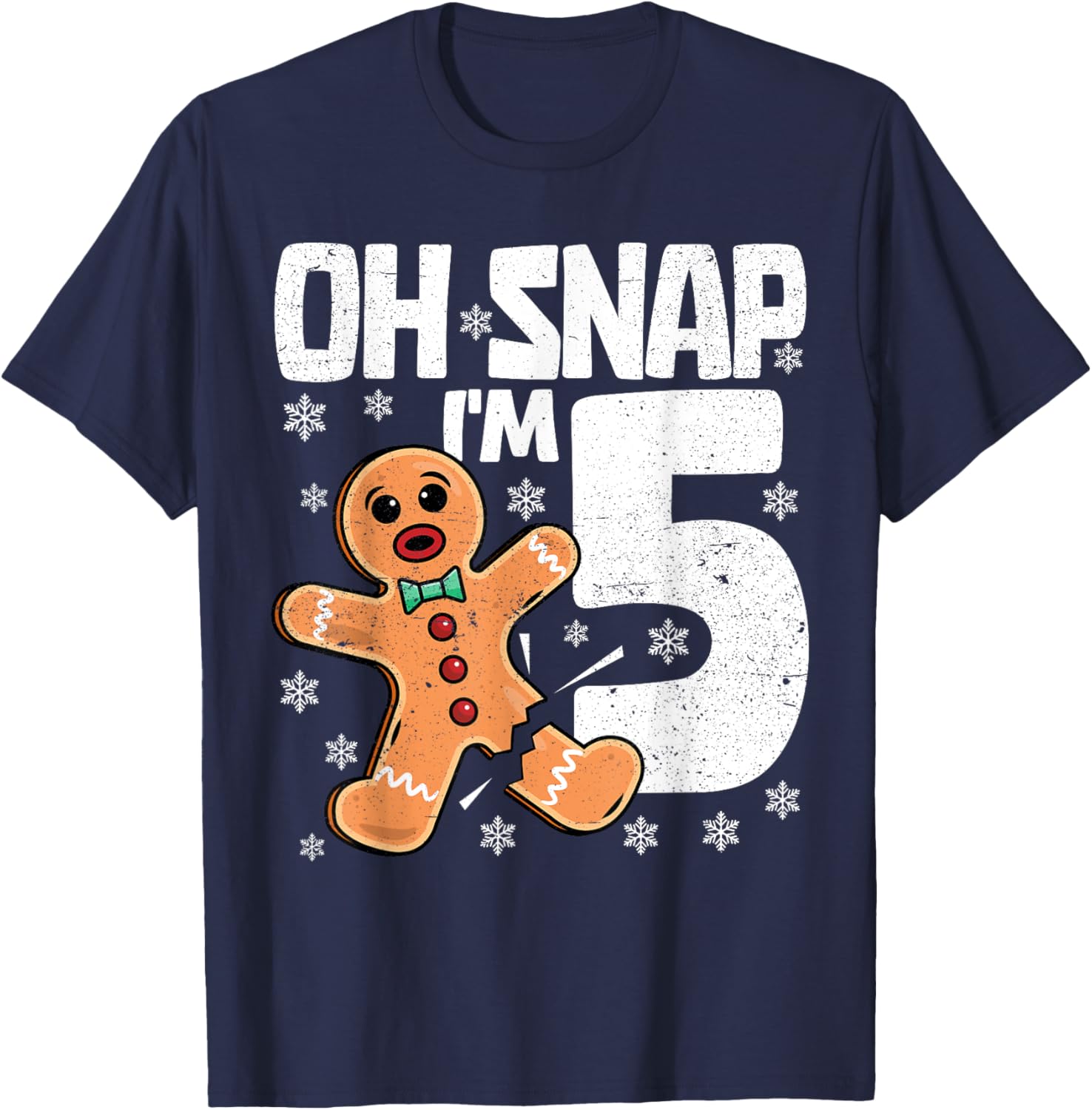 Christmas Oh Snap 5 Year Old Gingerbread Man 5th Birthday T-Shirt - T-Shirt | Navy
