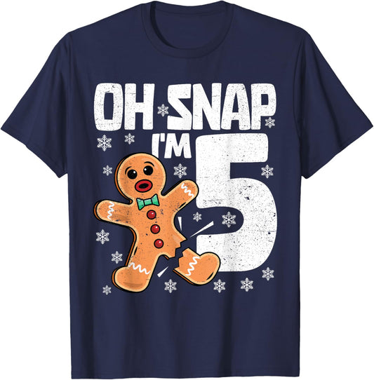 Christmas Oh Snap 5 Year Old Gingerbread Man 5th Birthday T-Shirt - T-Shirt | Navy