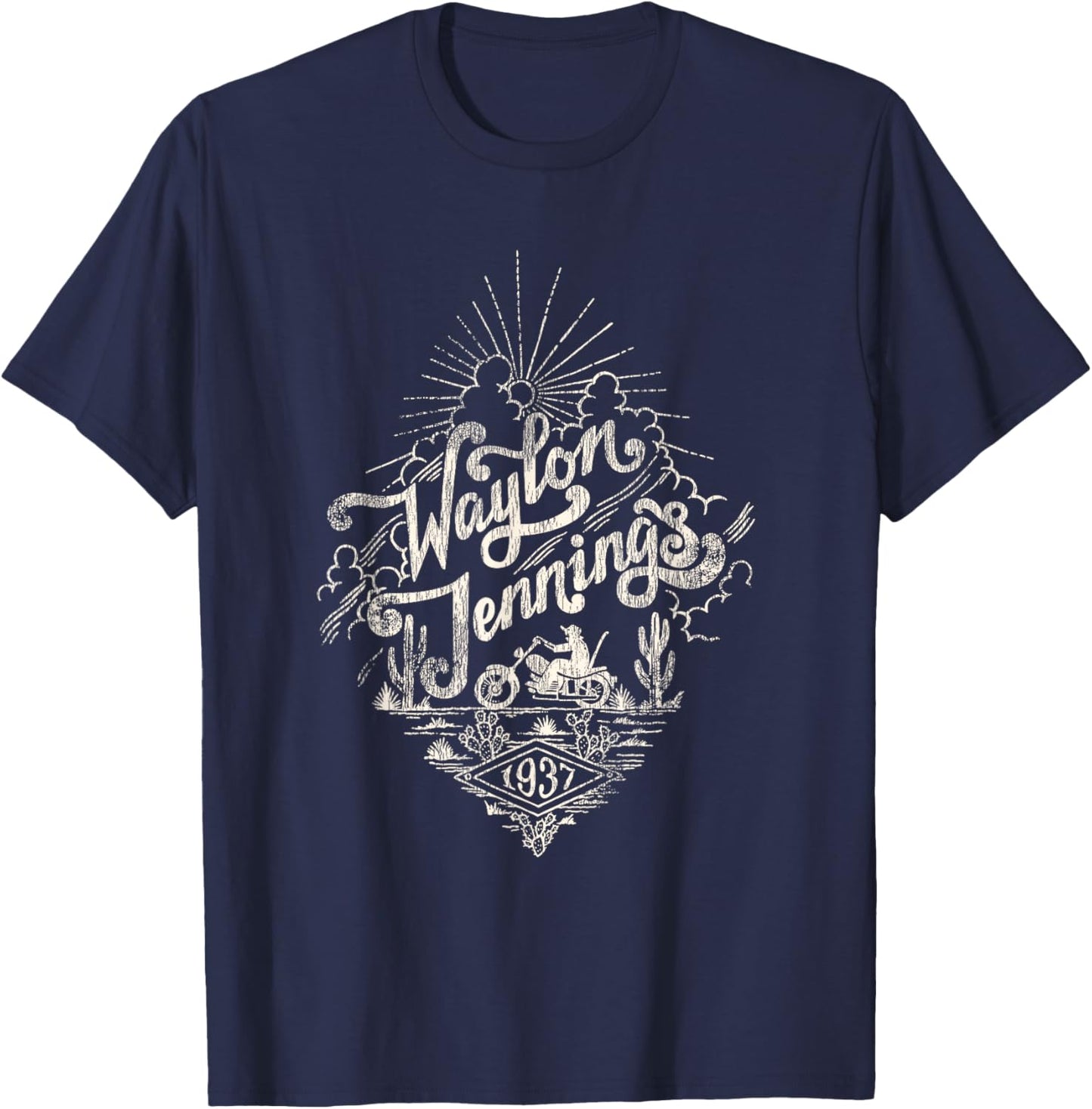 Waylon Jennings - Official Merchandise - Moto T-Shirt - T-Shirt | Navy