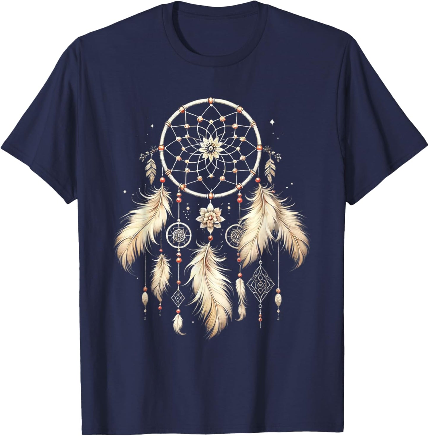 Adults -Kids Black Small Classic Fit Modern Short Sleeve Dreamcatcher Unique Cultural Design T-Shirt - T-Shirt | Navy