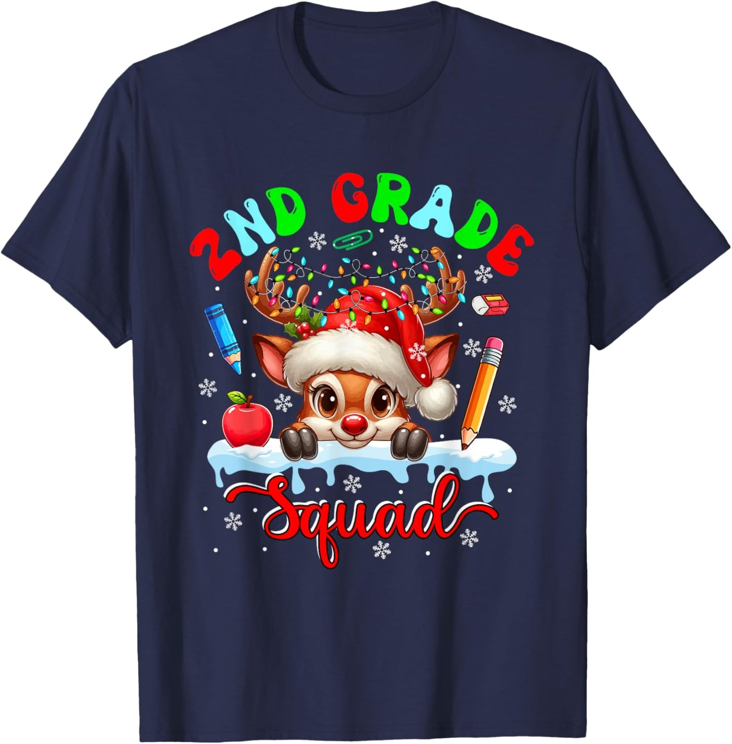 2nd Grade Squad Christmas Reindeer Costume Students Teacher T-Shirt - T-Shirt | Navy