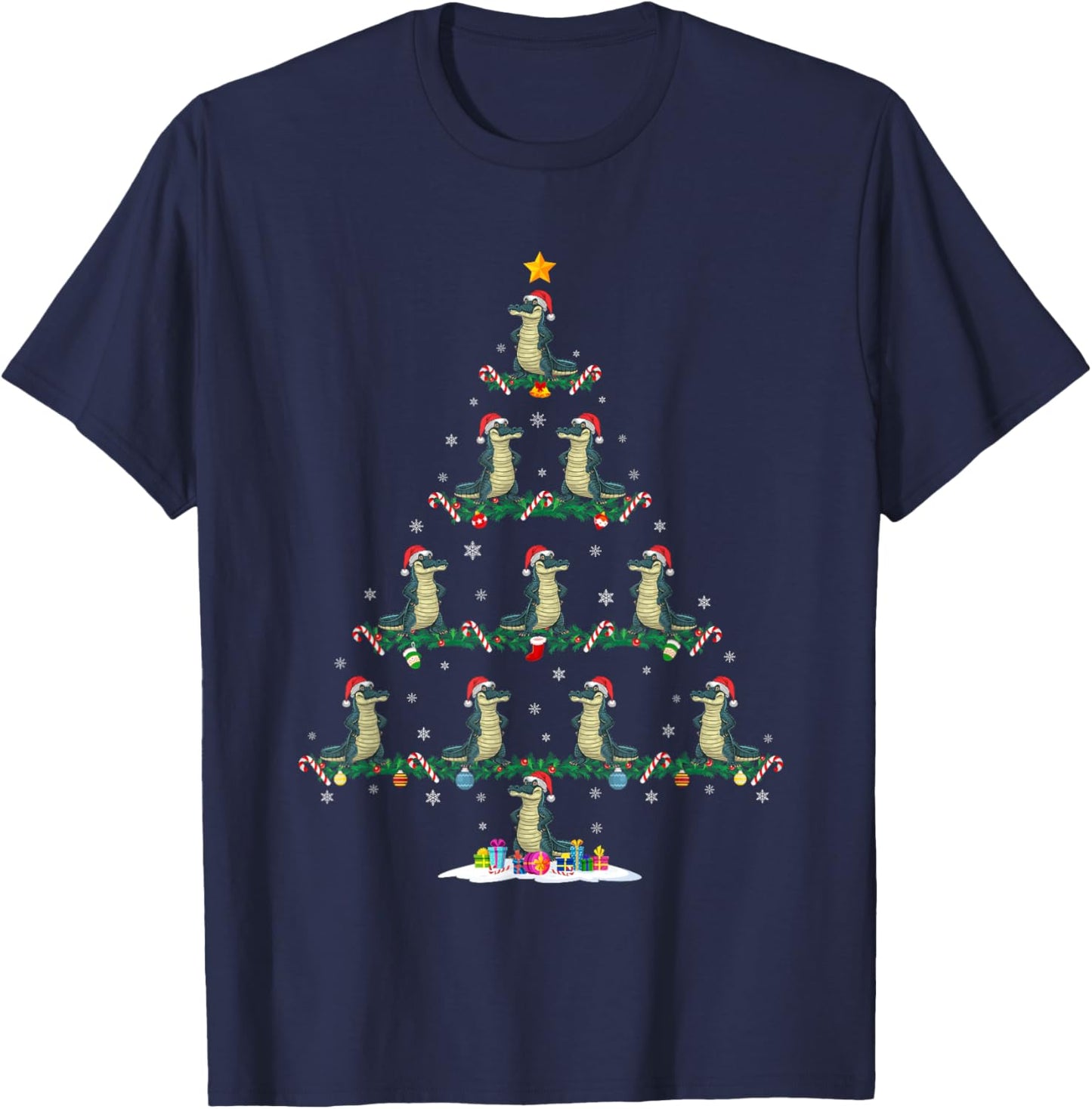 Alligator Christmas Tree Pajama Men Women Kids Ugly Xmas T-Shirt - T-Shirt | Navy