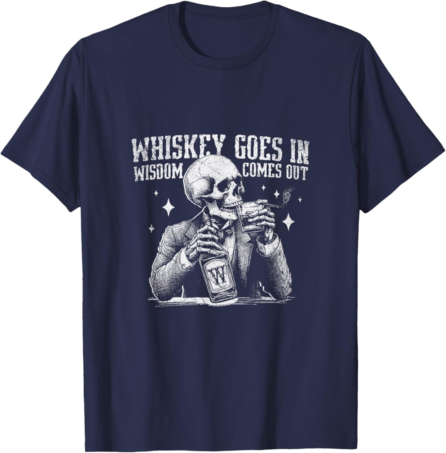 Vintage Western Funny Skeleton Whiskey Halloween Wisdom T-Shirt - T-Shirt | Navy