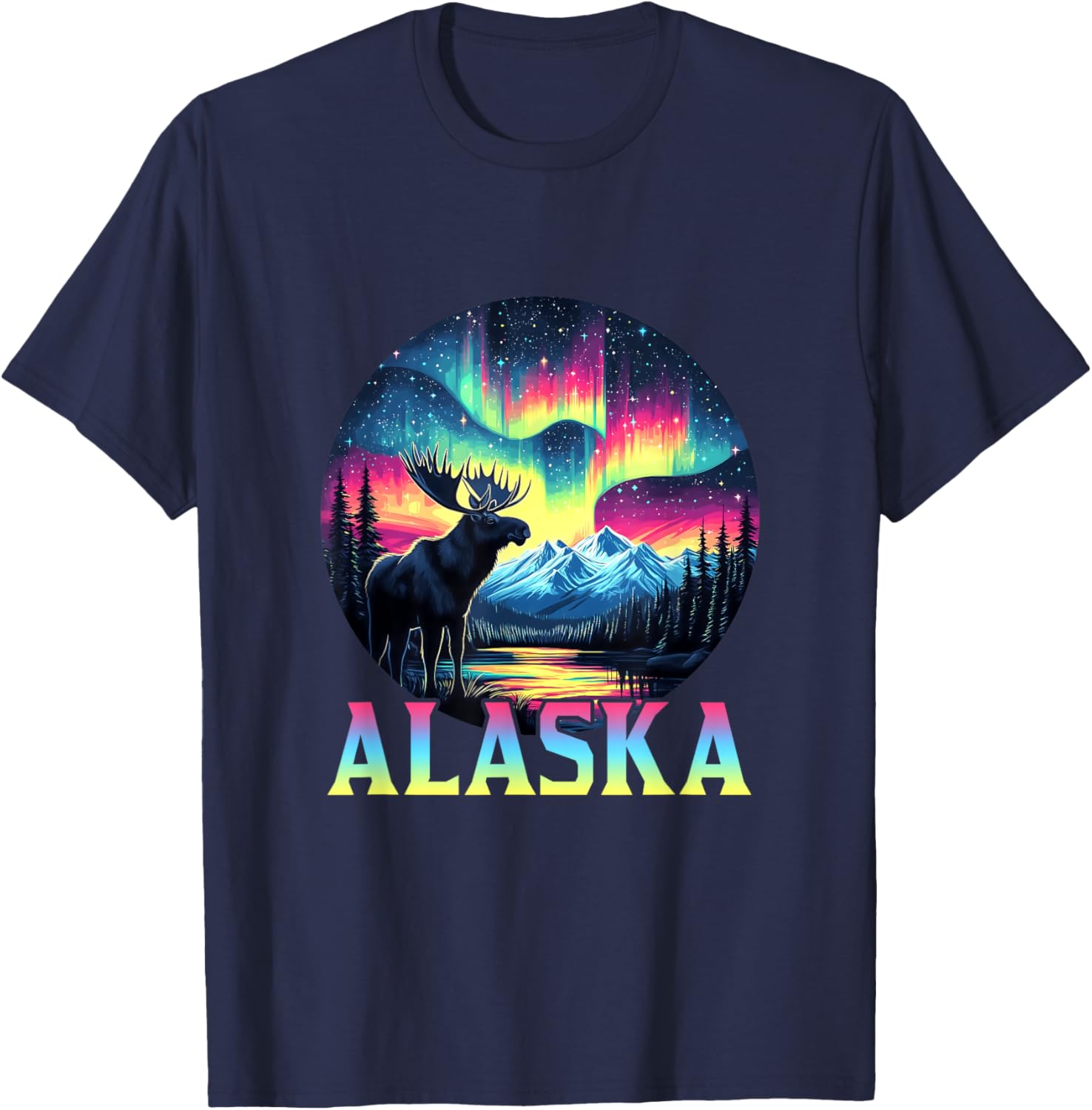 Alaska Northern Lights Aurora Viewing Alaska Vacation Moose T-Shirt - T-Shirt | Navy