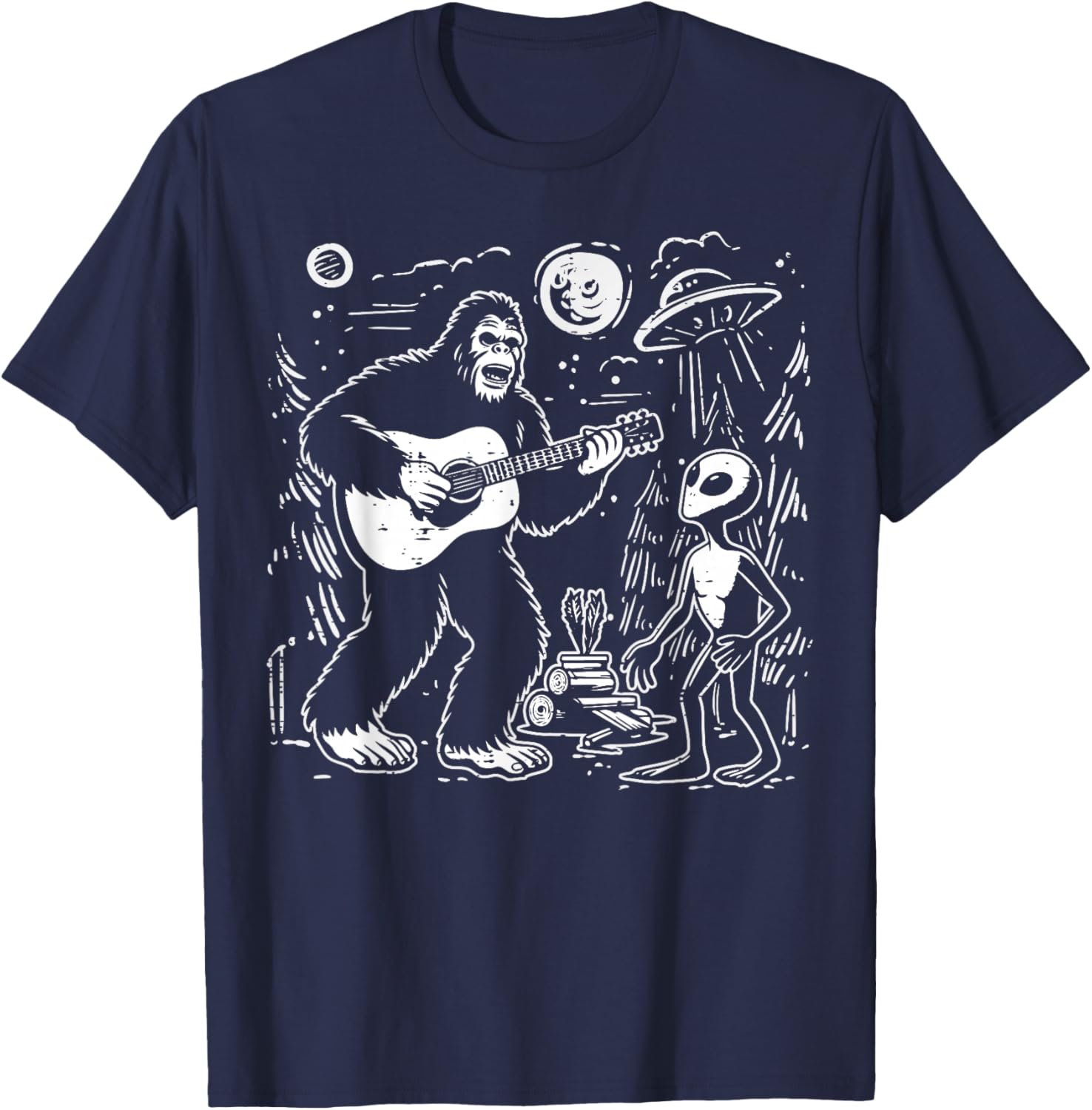 Alien Bigfoot Guitar Ufo Sasquatch Rock Men Boys Kids Women T-Shirt - T-Shirt | Navy