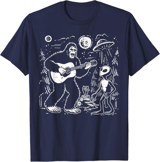 Alien Bigfoot Guitar Ufo Sasquatch Rock Men Boys Kids Women T-Shirt - T-Shirt | Navy