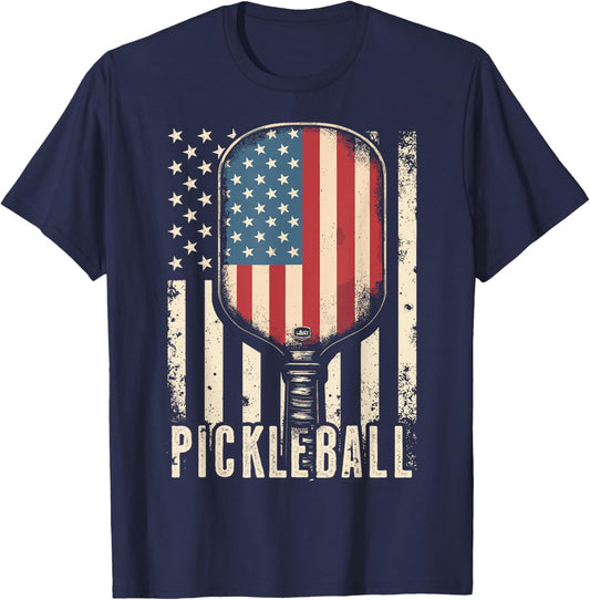 Pickleball USA American Flag T-Shirt - T-Shirt | Navy