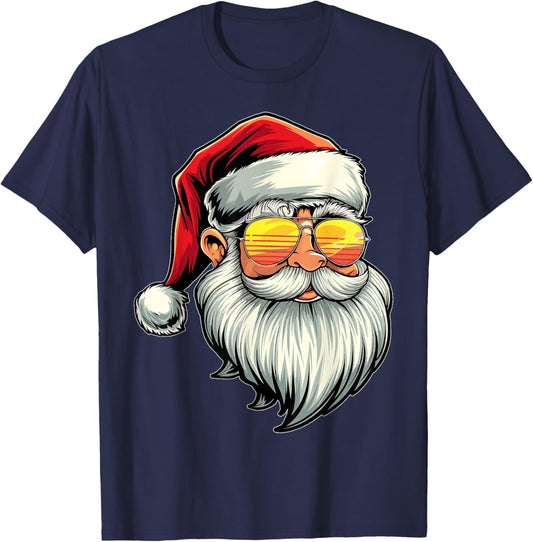 Santa Face Retro Sunglasses Christmas Xmas Men Women Kids T-Shirt - T-Shirt | Navy