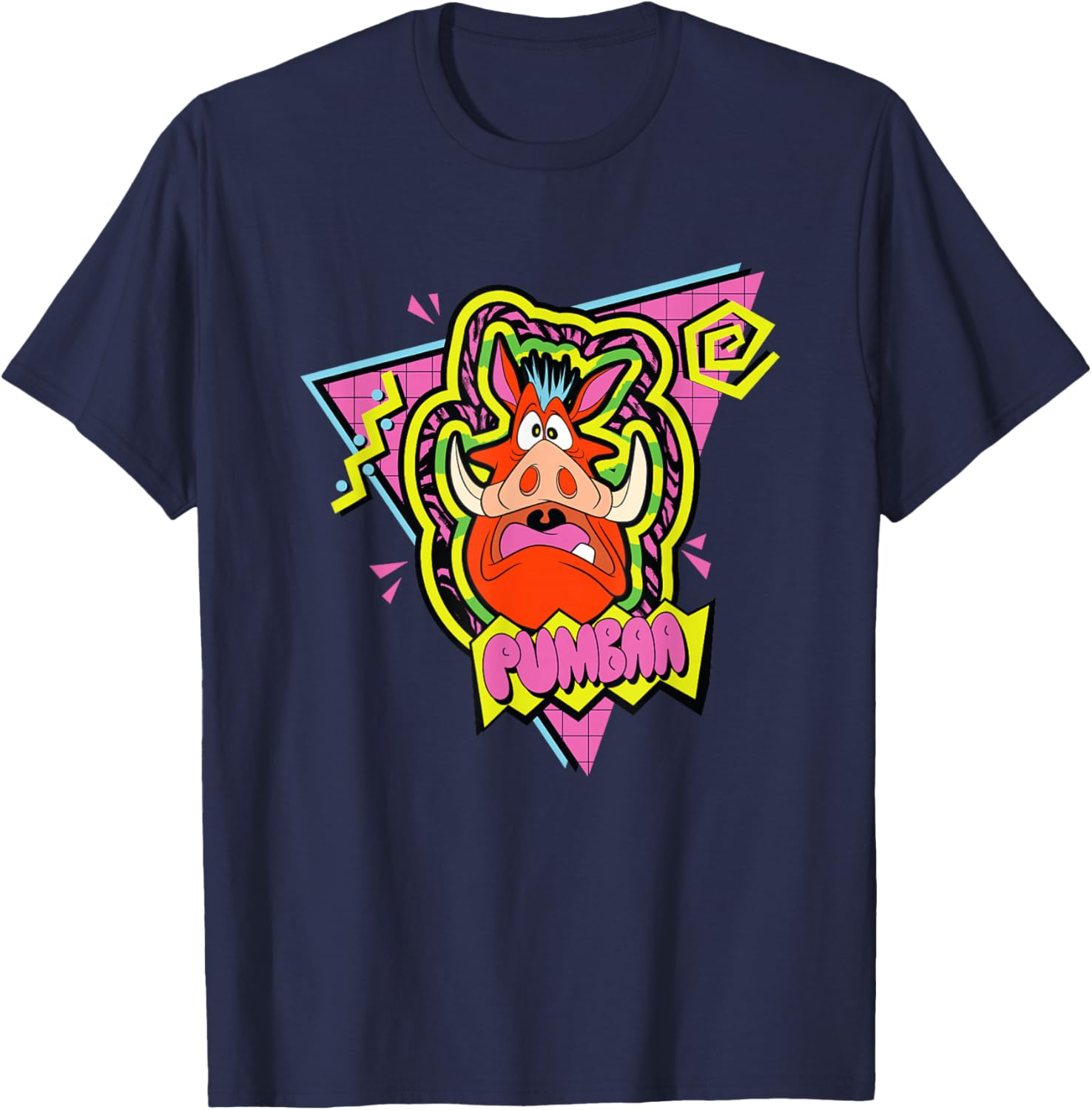 Disney The Lion King Scared Pumba 90's Retro Chest Logo T-Shirt - T-Shirt | Navy
