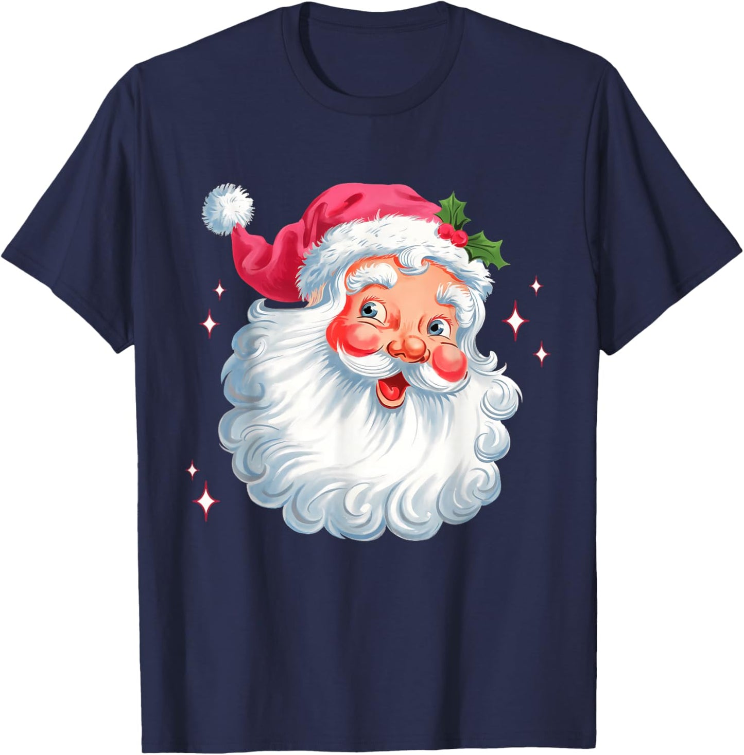 Vintage Pink Santa Christmas Santa Claus Face Xmas Women Kid T-Shirt - T-Shirt | Navy