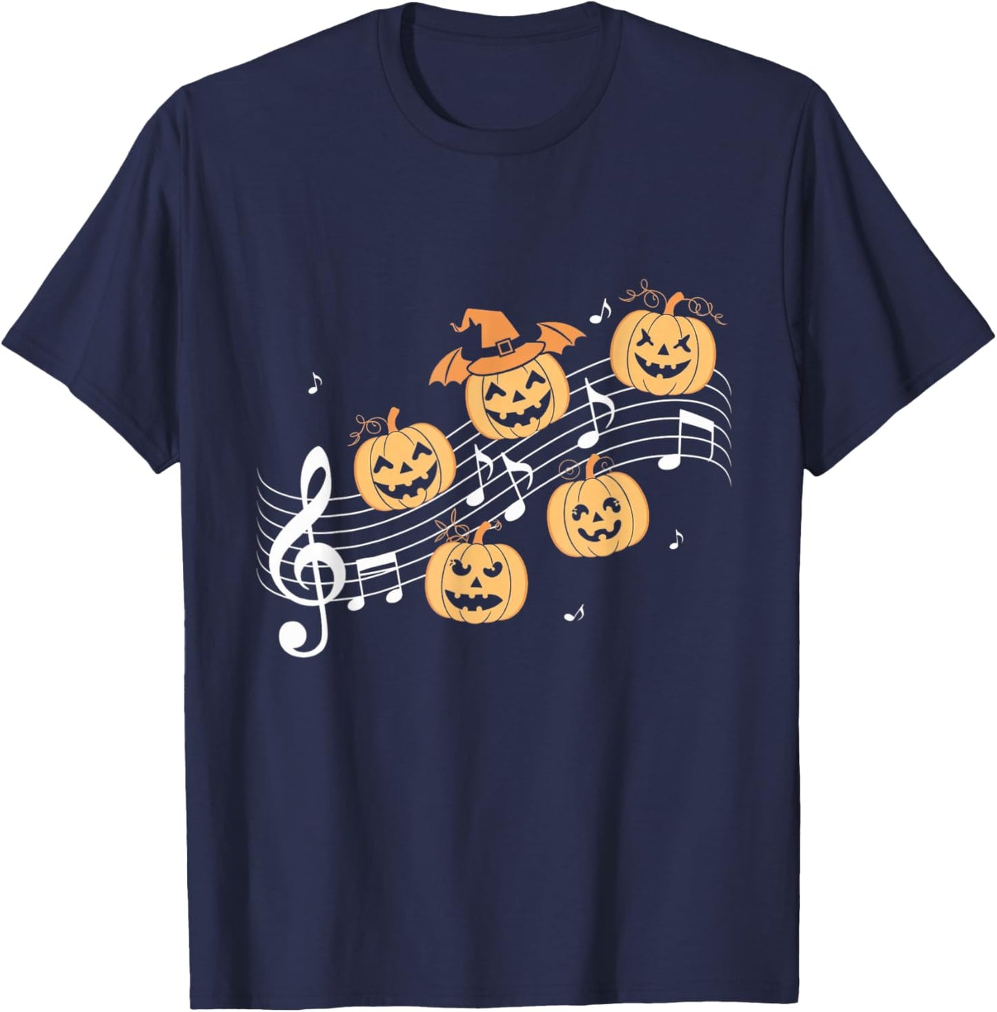Music Note Pumpkin Fall Music Teacher Halloween Costume T-Shirt - T-Shirt | Navy