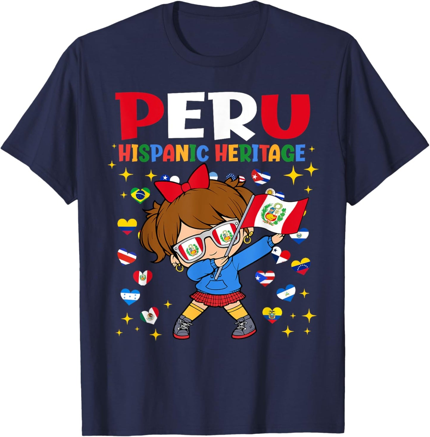 Hispanic Heritage Month Peru Flag Peruvian Girl Kids T-Shirt - T-Shirt | Navy