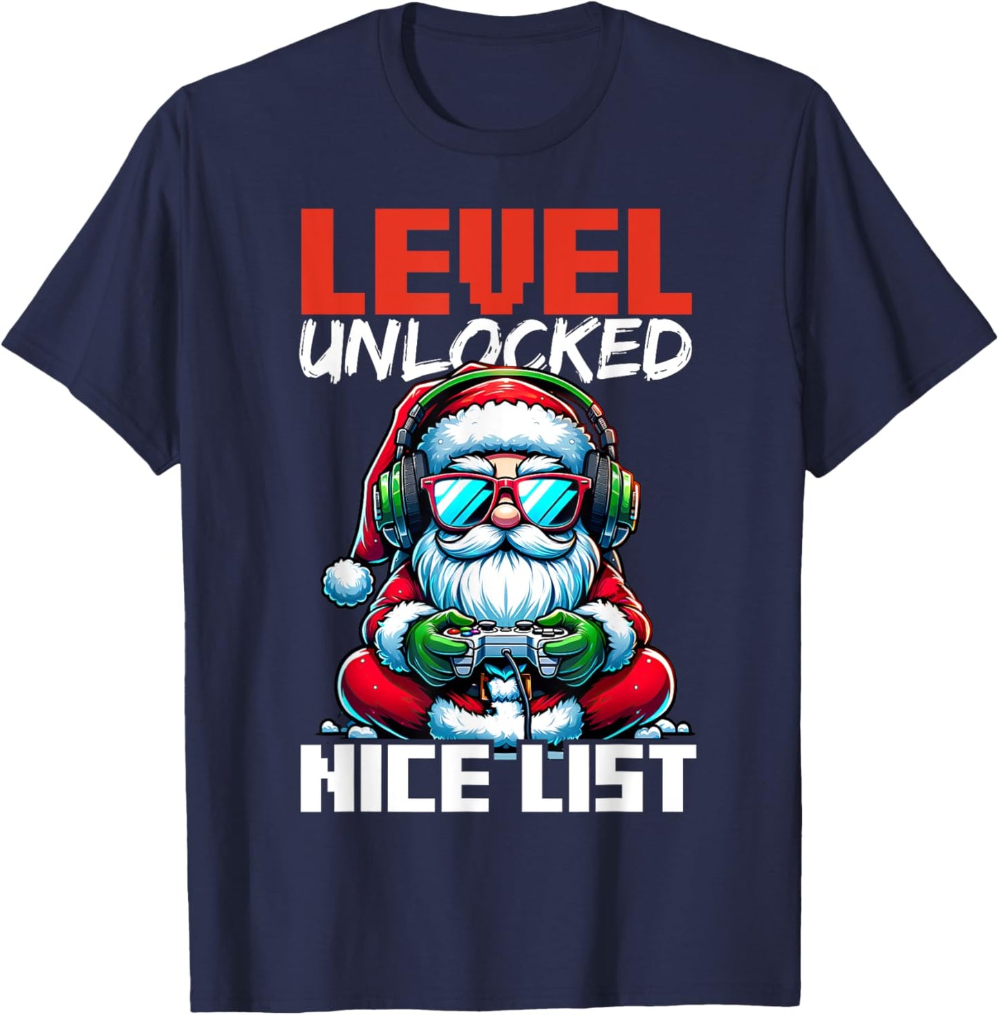 Christmas Gamer Boys Nice List Video Game Santa Xmas T-Shirt - T-Shirt | Navy