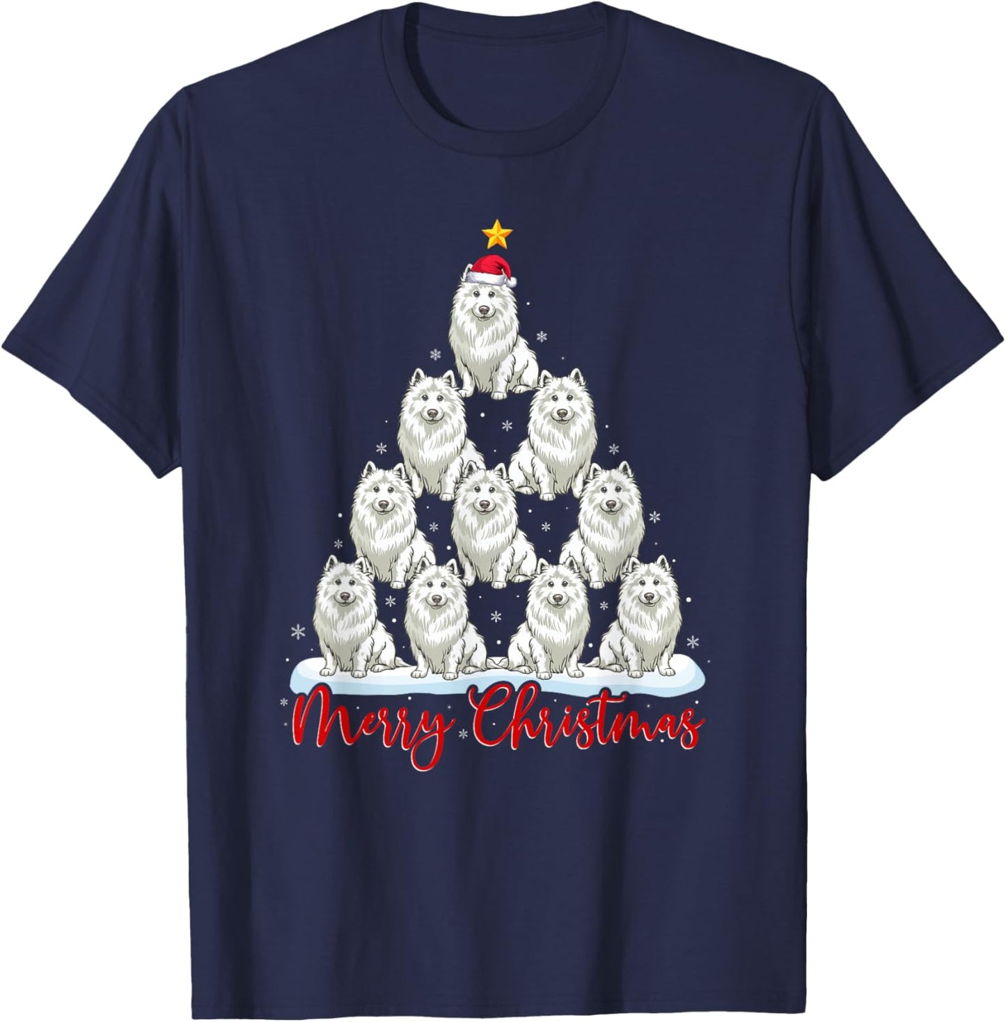 Santa Hat Ugly Xmas Funny Samoyed Dog Christmas Tree T-Shirt - T-Shirt | Navy