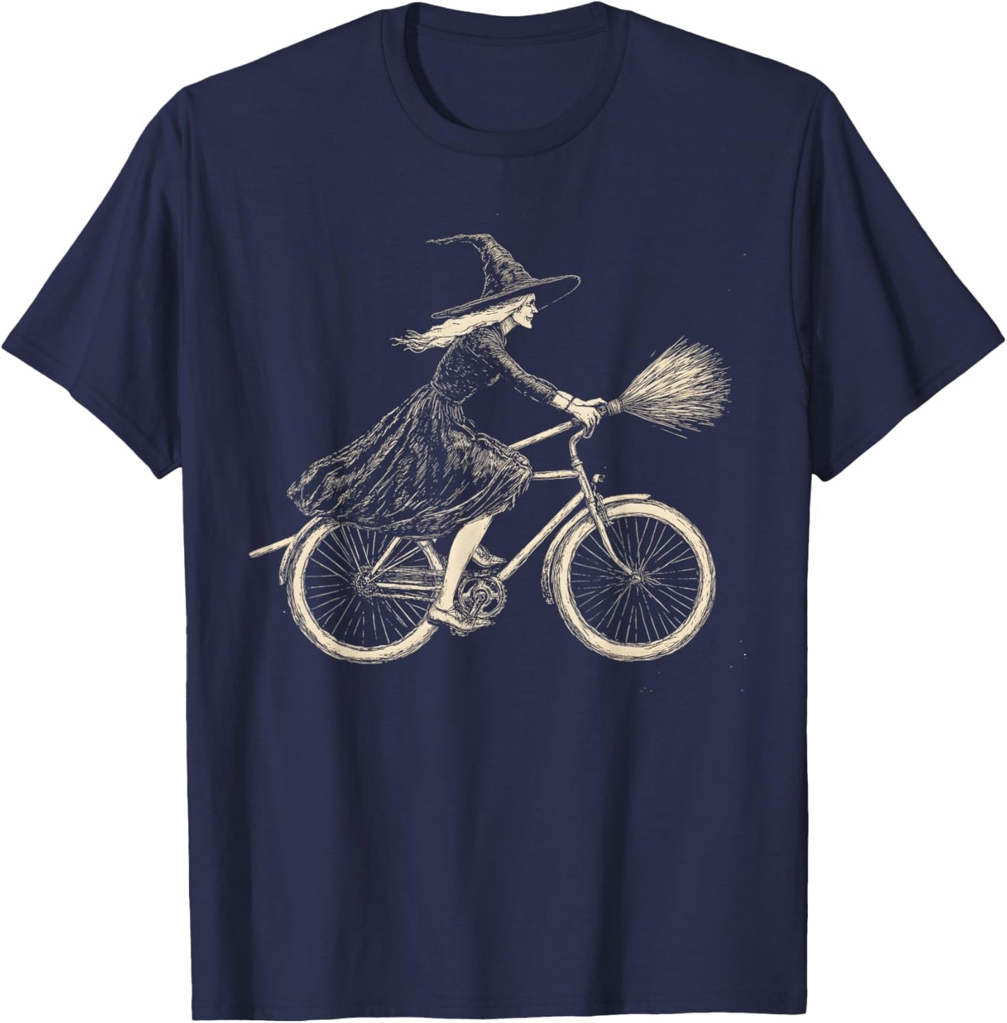 Vintage Halloween Witch on Bicycle Witches Cycling T-Shirt - T-Shirt | Navy