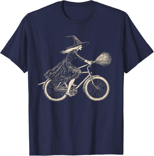 Vintage Halloween Witch on Bicycle Witches Cycling T-Shirt - T-Shirt | Navy