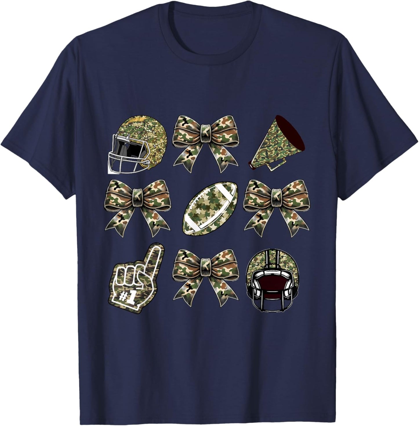 Camo Football Coquette Bow Football Mom Game Day Girls Women T-Shirt - T-Shirt | Navy