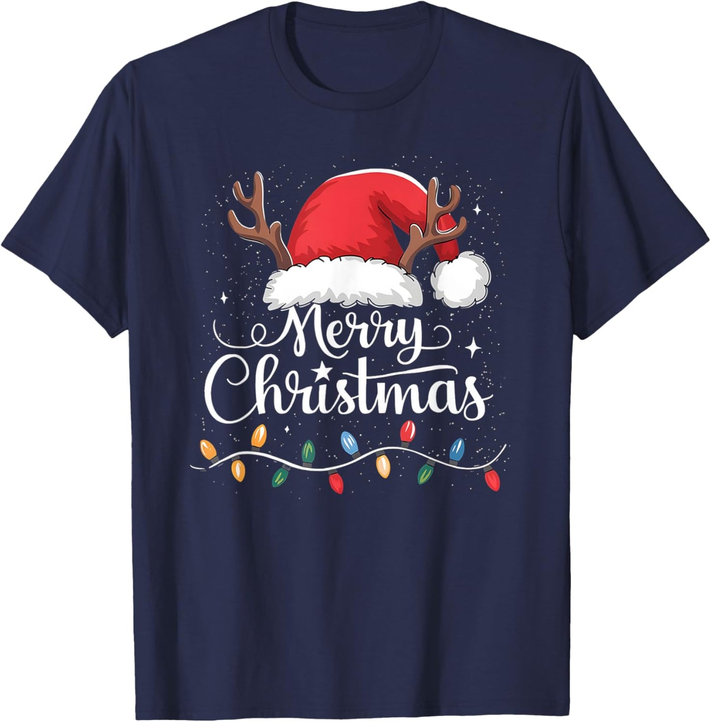 Merry Christmas Red Santa Hat Reindeer Xmas Family Men Women T-Shirt - T-Shirt | Navy
