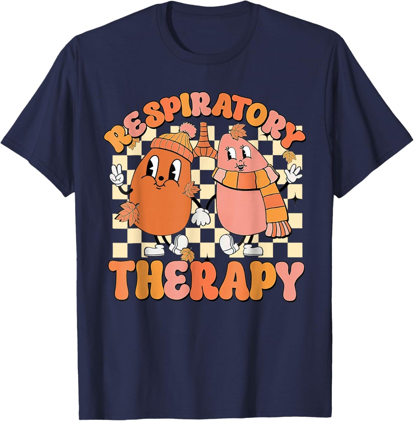Thanksgiving Respiratory Therapy Therapist Fall Autumn Lung T-Shirt - T-Shirt | Navy
