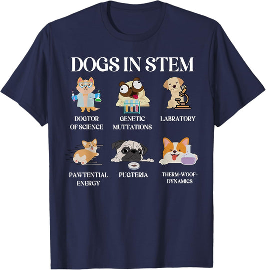 Funny Dogs In Stem Science Teacher Dog Pup Physics Chemistry T-Shirt - T-Shirt | Navy