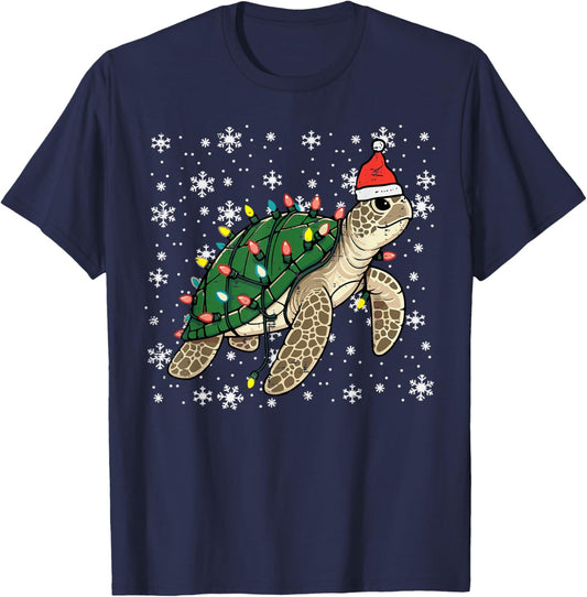 Christmas Sea Turtle Santa Xmas Men Women Boys Girls Kids T-Shirt - T-Shirt | Navy