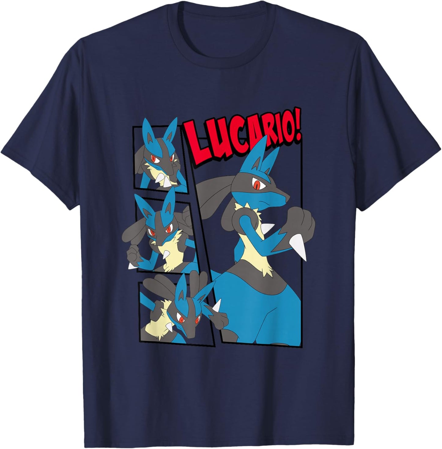 Pokémon Epic Lucario! Poses Collage Retro Big Chest Poster T-Shirt - T-Shirt | Navy