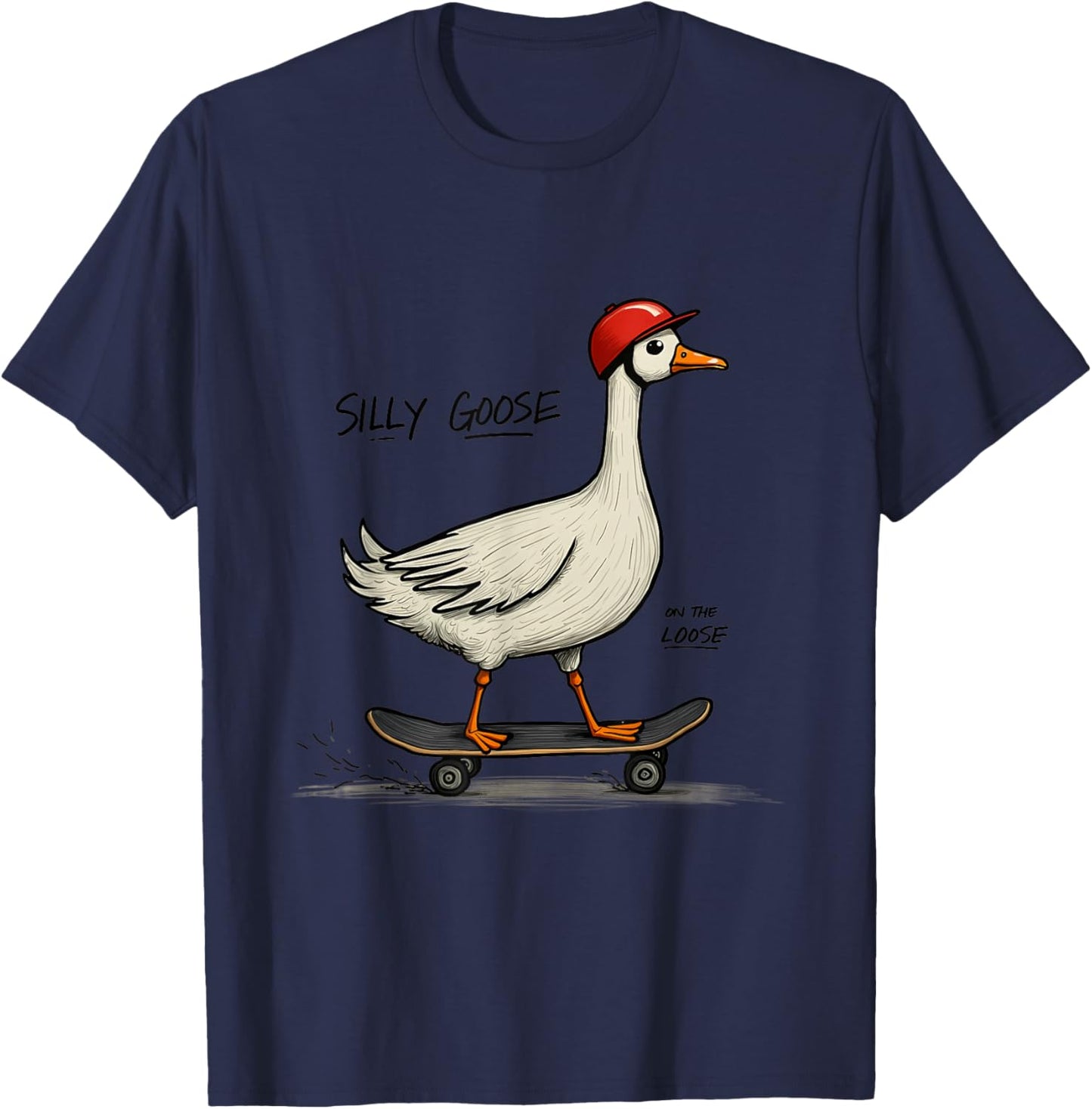 Silly Goose On The Loose Skateboard Adventure T-Shirt - T-Shirt | Navy
